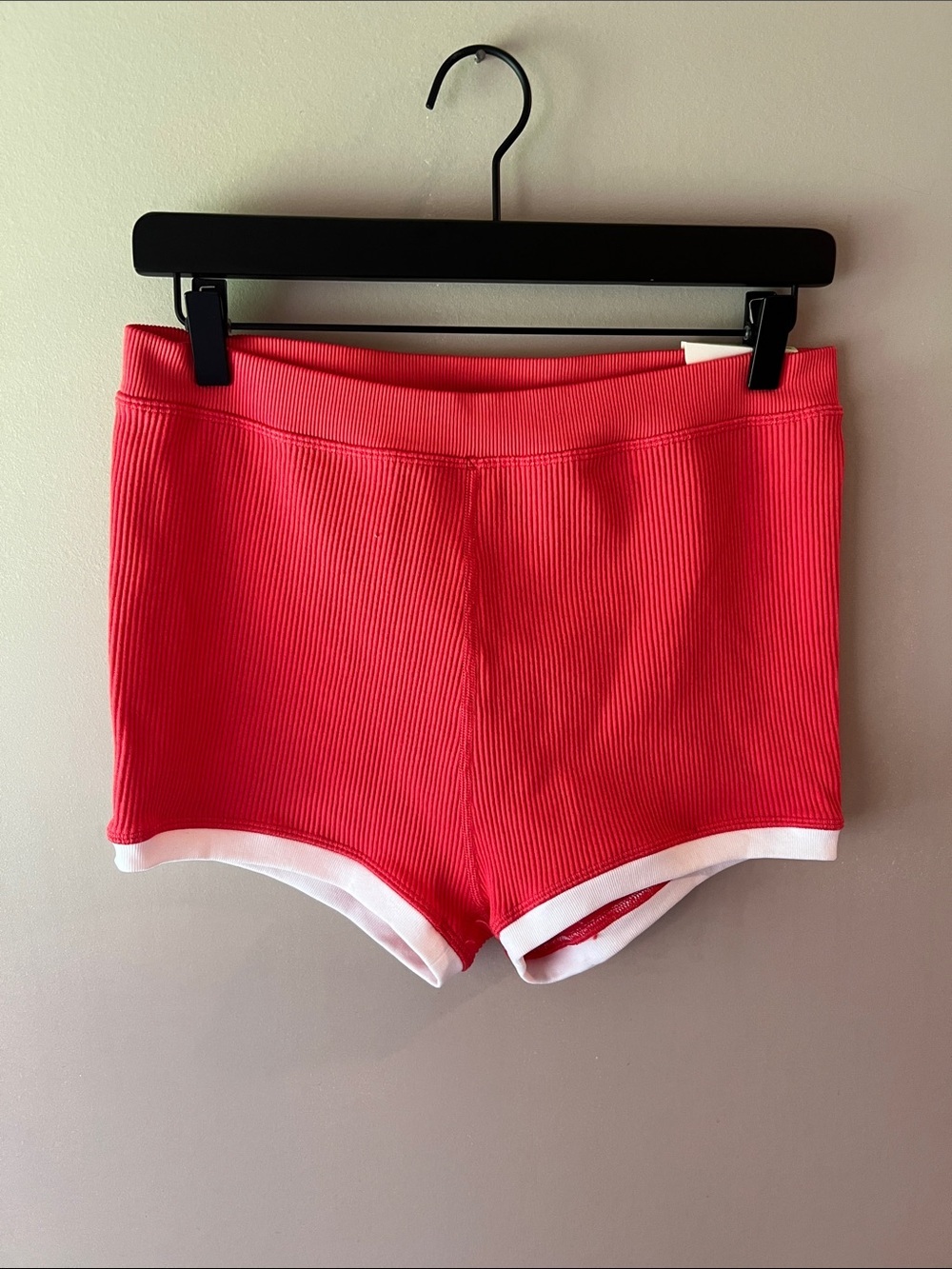 aerie Red Ribbed Athletic Shorts with White Trim Super Shortie High Rise